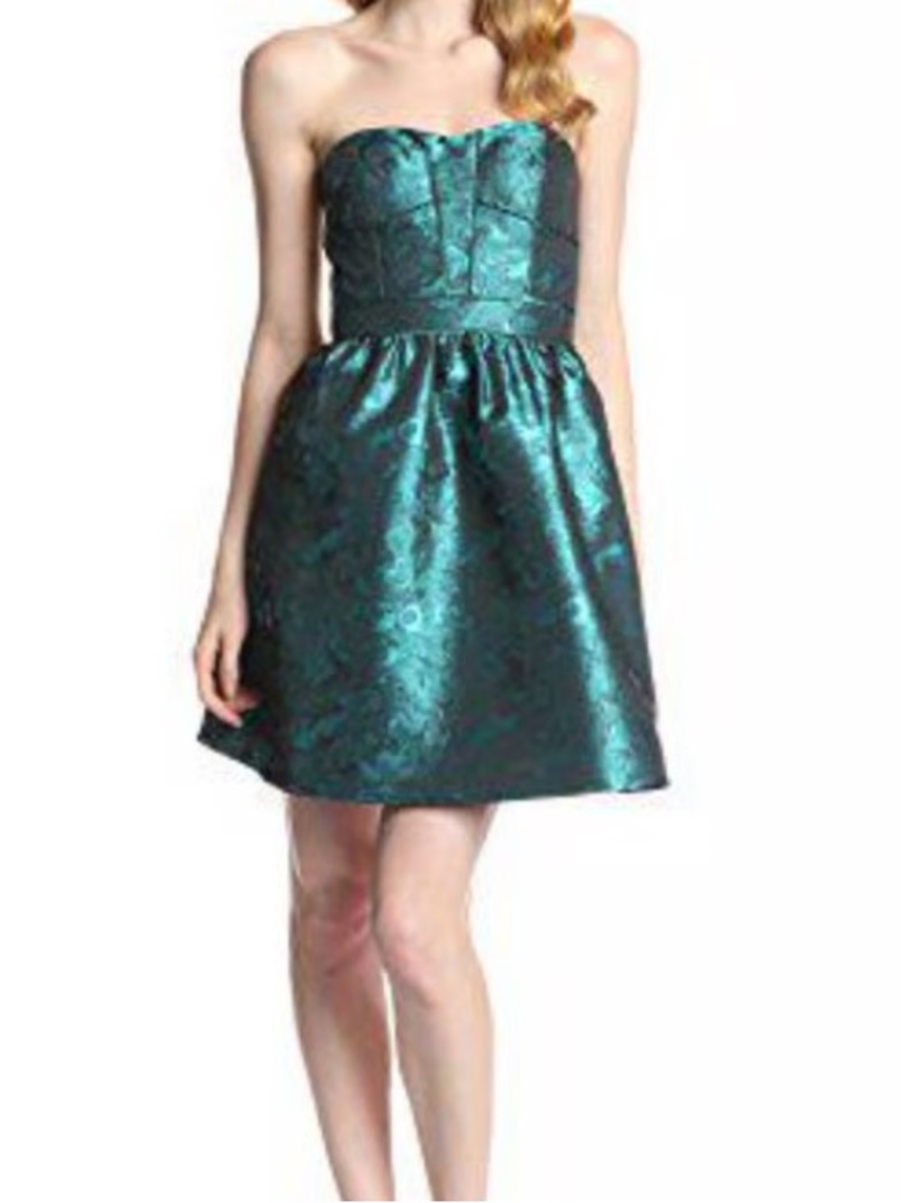 NWT👗AIDAN by Aidan Mattox Teal Metallic Jacquard Strapless Mini Dress. Size 2
